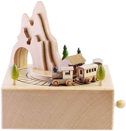 קופסה מוזיקלית של Raincol הכוללת מנהרת הרים עם רכבת מגנטית קטנה ונעה | מנגן מרוחק